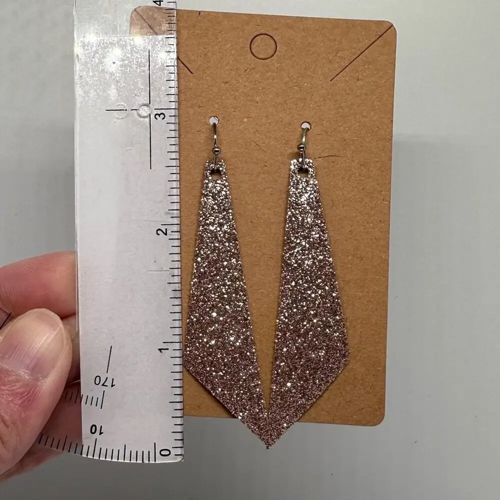Pink glitter earrings geometric shape handmade one of a kind